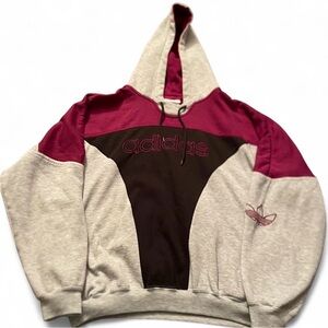 Vintage Men’s Adidas Hoodie Geometric Rare Gray/Dark Pink Logo Trifoil Size L